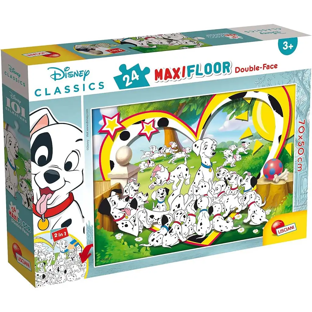 Disney 101 kiskutya 2 az 1-ben maxi 24db-os puzzle és színező 70x50cm - Lisciani kép 1