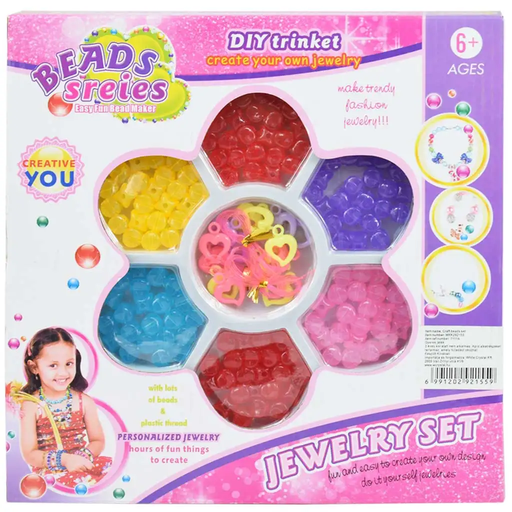 Beads Series: Ékszerkészítő szett 100+ színes gyönggyel és szív alakú medálokkal kép 1