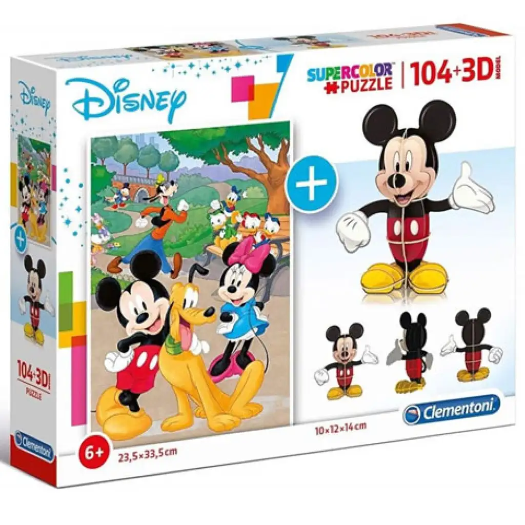Disney: Mickey egeres 104 db-os puzzle + 3D-s Mickey modell - Clementoni kép 1