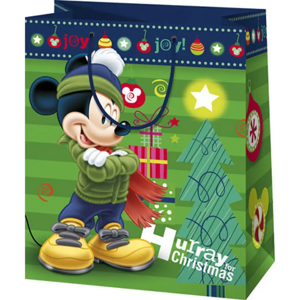 Karácsonyi Mickey egér mintás nagy méretű exkluzív ajándéktáska 26x14x33cm kép 1