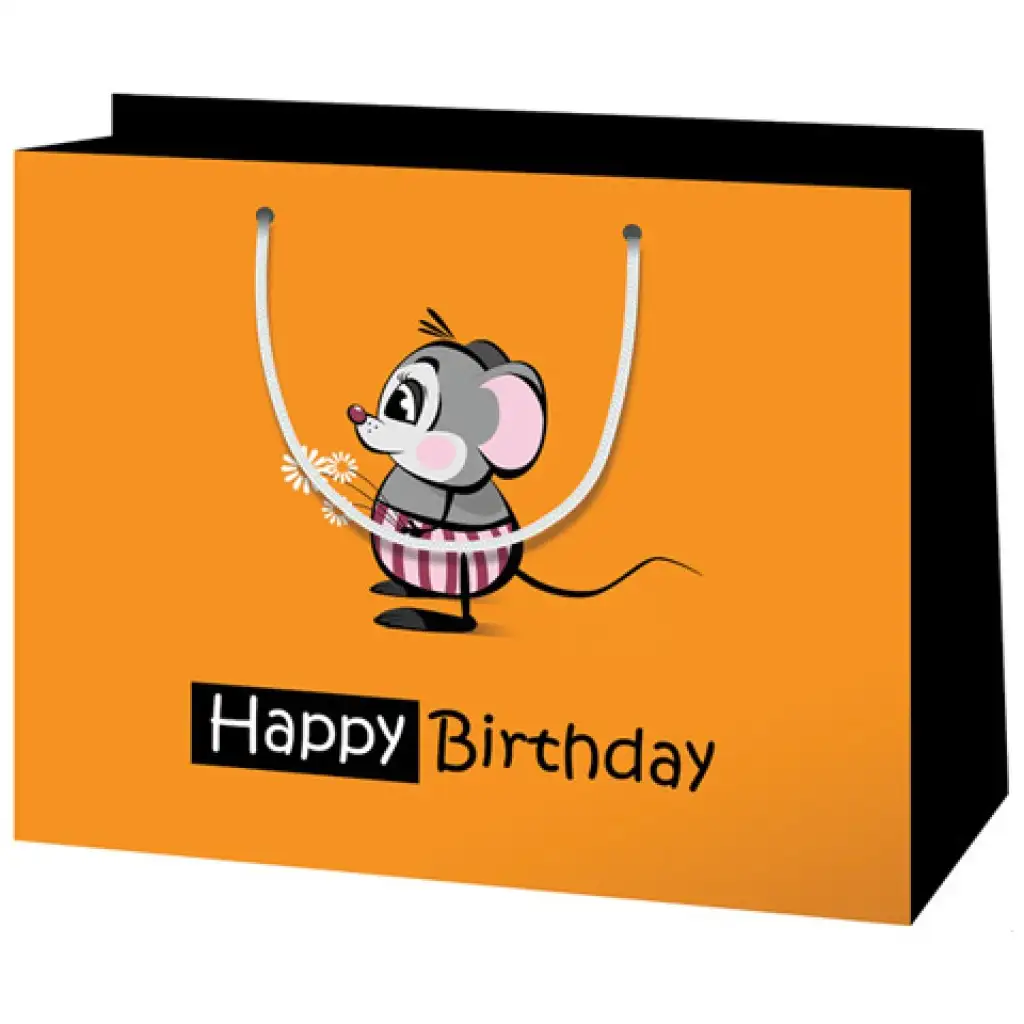 Közepes méretű "Happy Birthday" egeres ajándéktáska 18x23x10cm kép 1