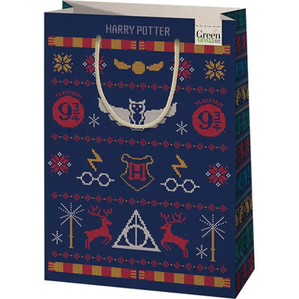 Green Grass Harry Potter karácsonyi minták nagy méretű prémium ajándéktáska 26x14x33cm kép 1