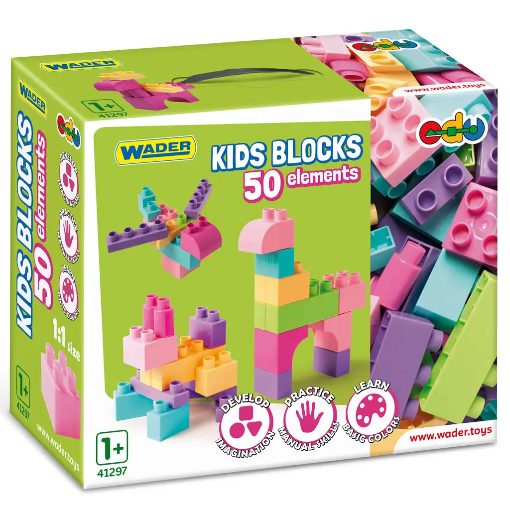 Kids Blocks pasztell építőelemek 50 db-os szett - Wader kép 1