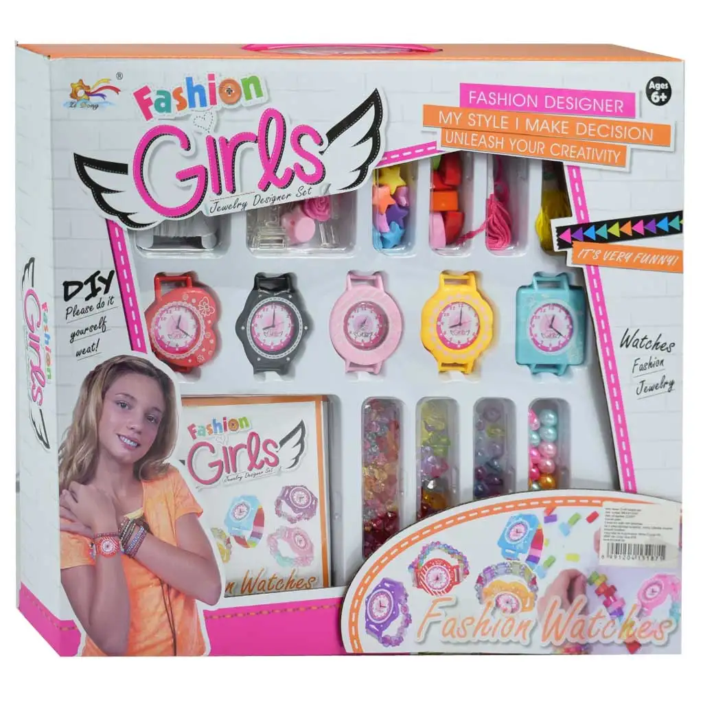 Fashion Girls: Karóra készítő gyöngyszett színes gyöngyökkel, 5db órával és kiegészítőkkel kép 1