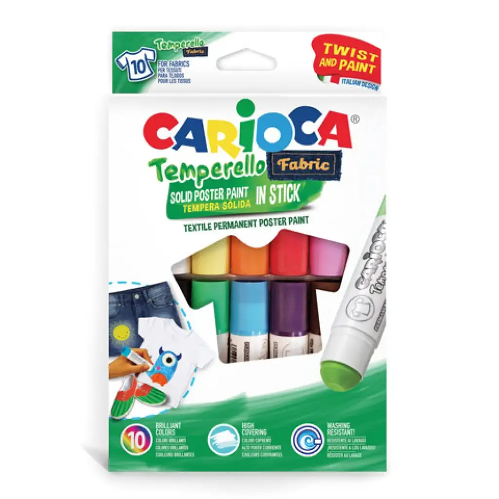 Színes textil tempera stick 10db-os szett - Carioca kép 1