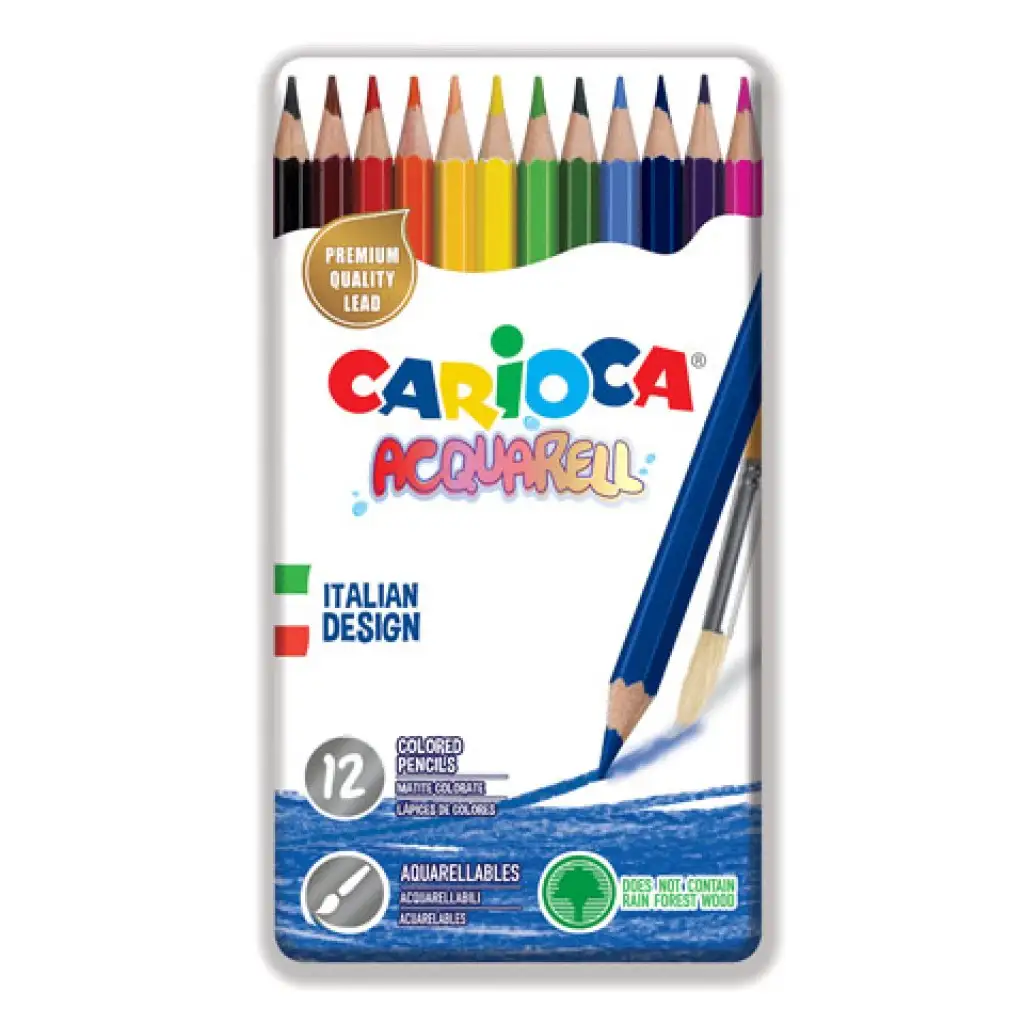 Akvarell színes ceruza 12db-os szett fém dobozban - Carioca kép 1
