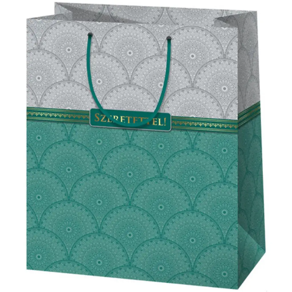 Szeretettel! elegáns nagyméretű ajándéktáska arany berakással 26x13x33cm kép 1