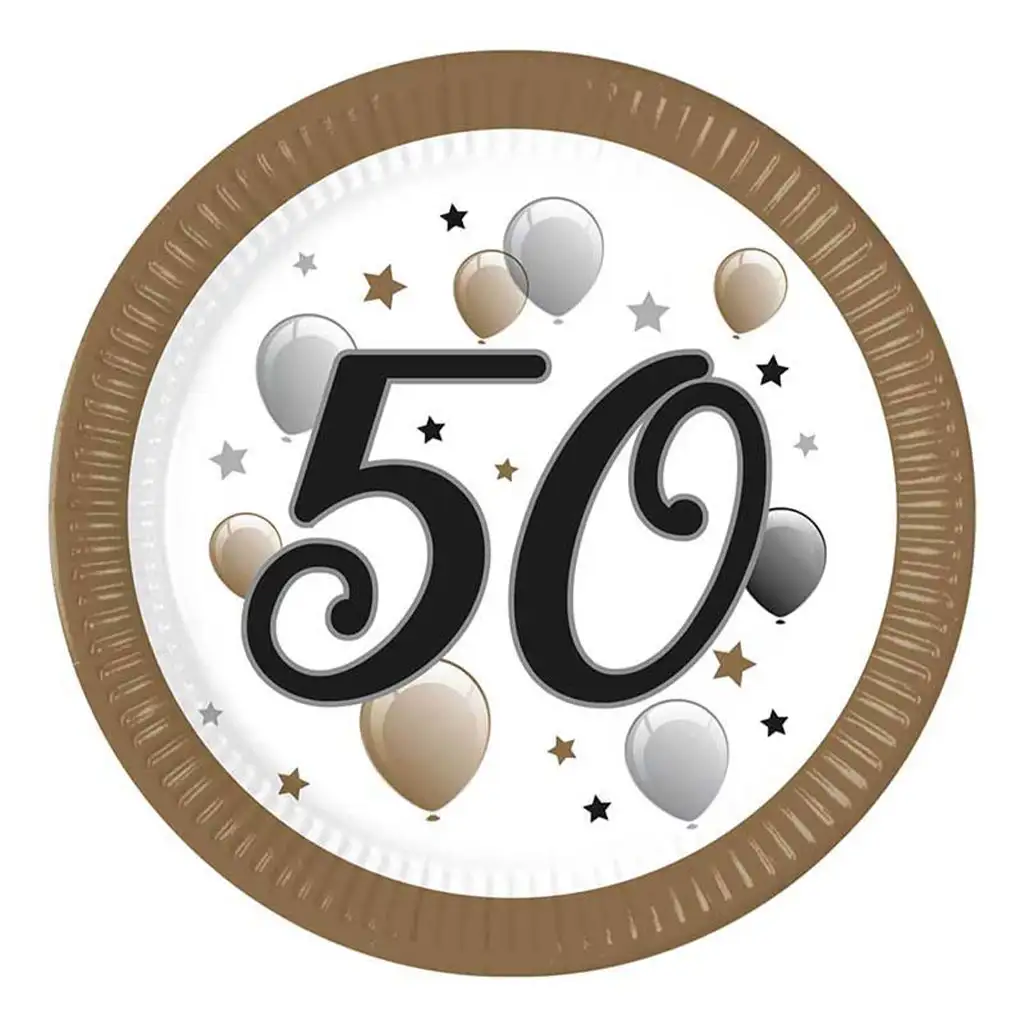 "50" év feliratos papírtányér 8db-os szett 23cm kép 1