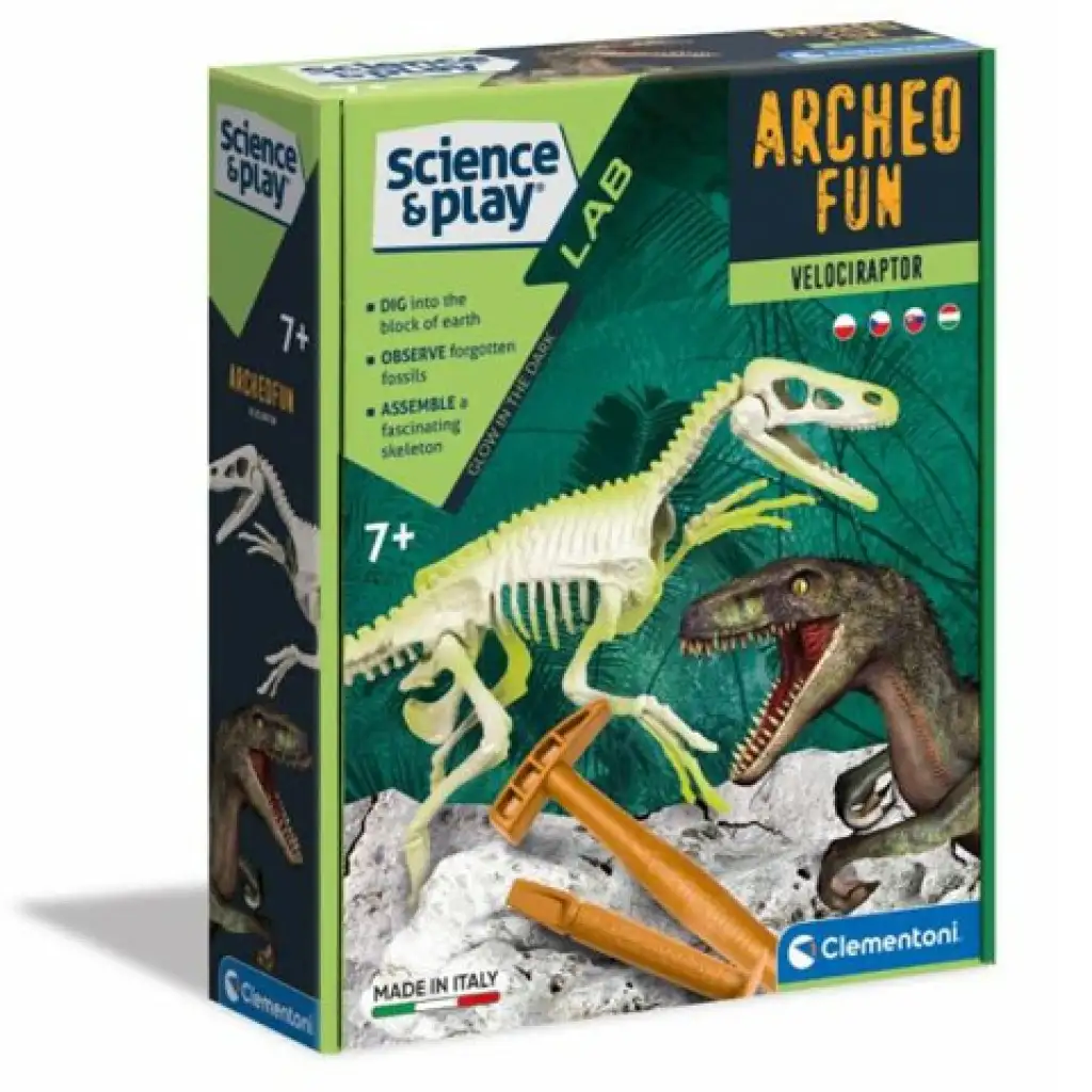 Science&Play: Archeofun Világító Velociraptor régész szett - Clementoni kép 1