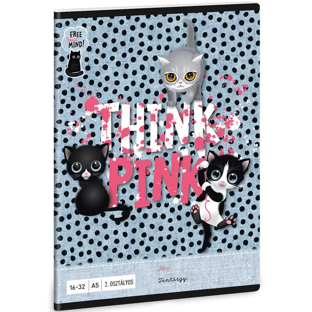 Ars Una: Think Pink cuki cicás 2. osztályos vonalas füzet 32 lapos A/5 kép 1