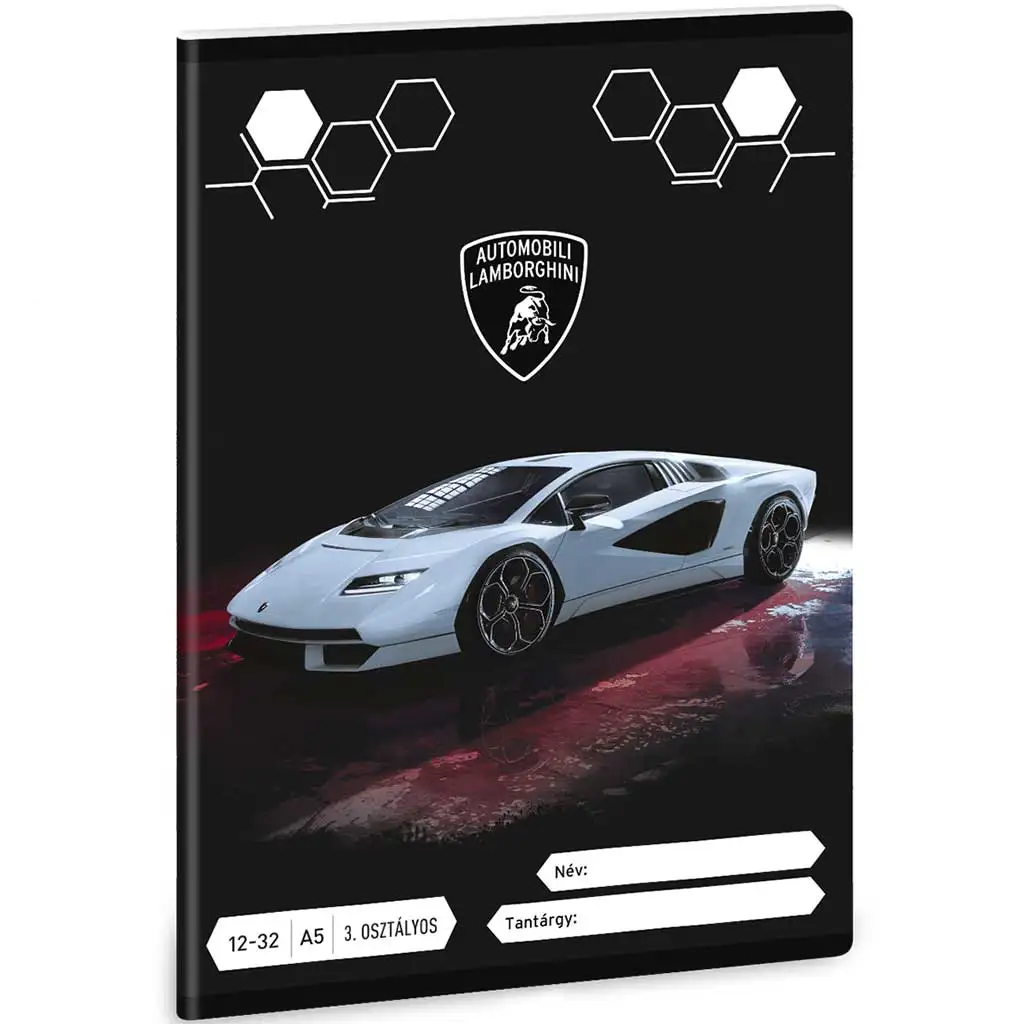 Ars Una: Ezüst metál Lamborghini 3. osztályos vonalas füzet 32 lapos A/5 kép 1