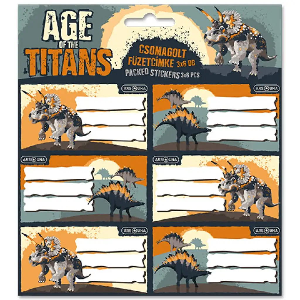 Ars Una: Age of the Titans dinoszaurusz mintás csomagolt füzetcímke 3x6db-os kép 1