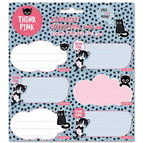 Ars Una: Think Pink cicás csomagolt füzetcímke 3x6db-os kép 1