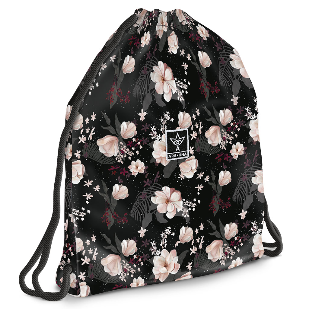 Ars Una: Flowery Black virágos tinédzser tornazsák, sportzsák 37,5x46cm kép 1