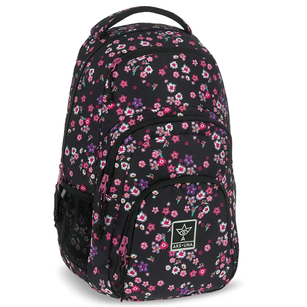 Ars Una: Peald Blossom Black virágos AU-2 iskolatáska, hátizsák 32x46x22cm kép 1