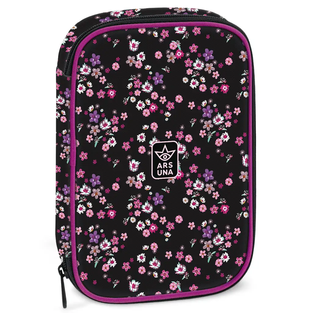 Ars Una: Pearl Blossom Black virágos többszintes tolltartó 15,5x22,5x4,5cm kép 1