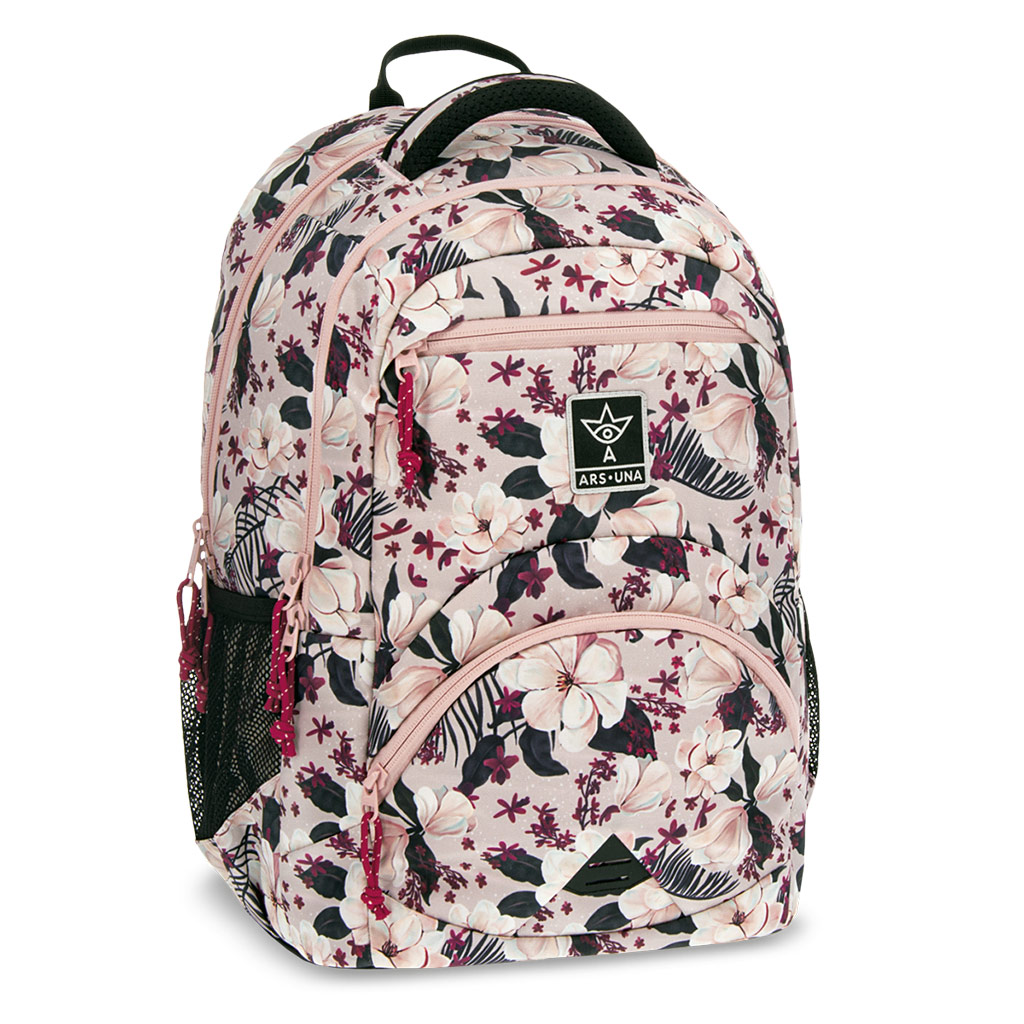 Ars Una: Flowery Pink virágos ergonomikus iskolatáska, hátizsák 33x45x24cm kép 1