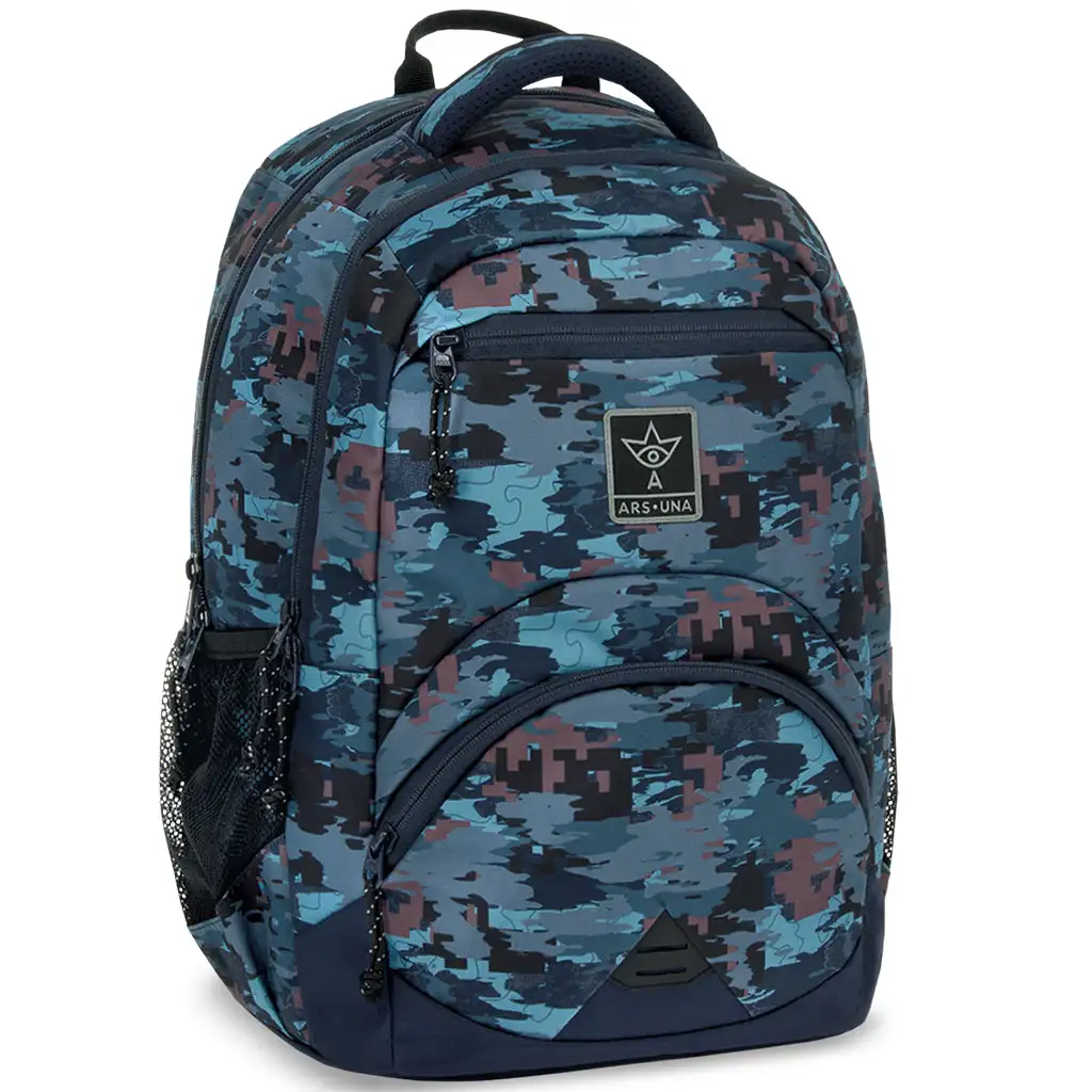 Ars Una: Hyde kék terepmintás ergonomikus iskolatáska, hátizsák 33x45x24cm kép 1