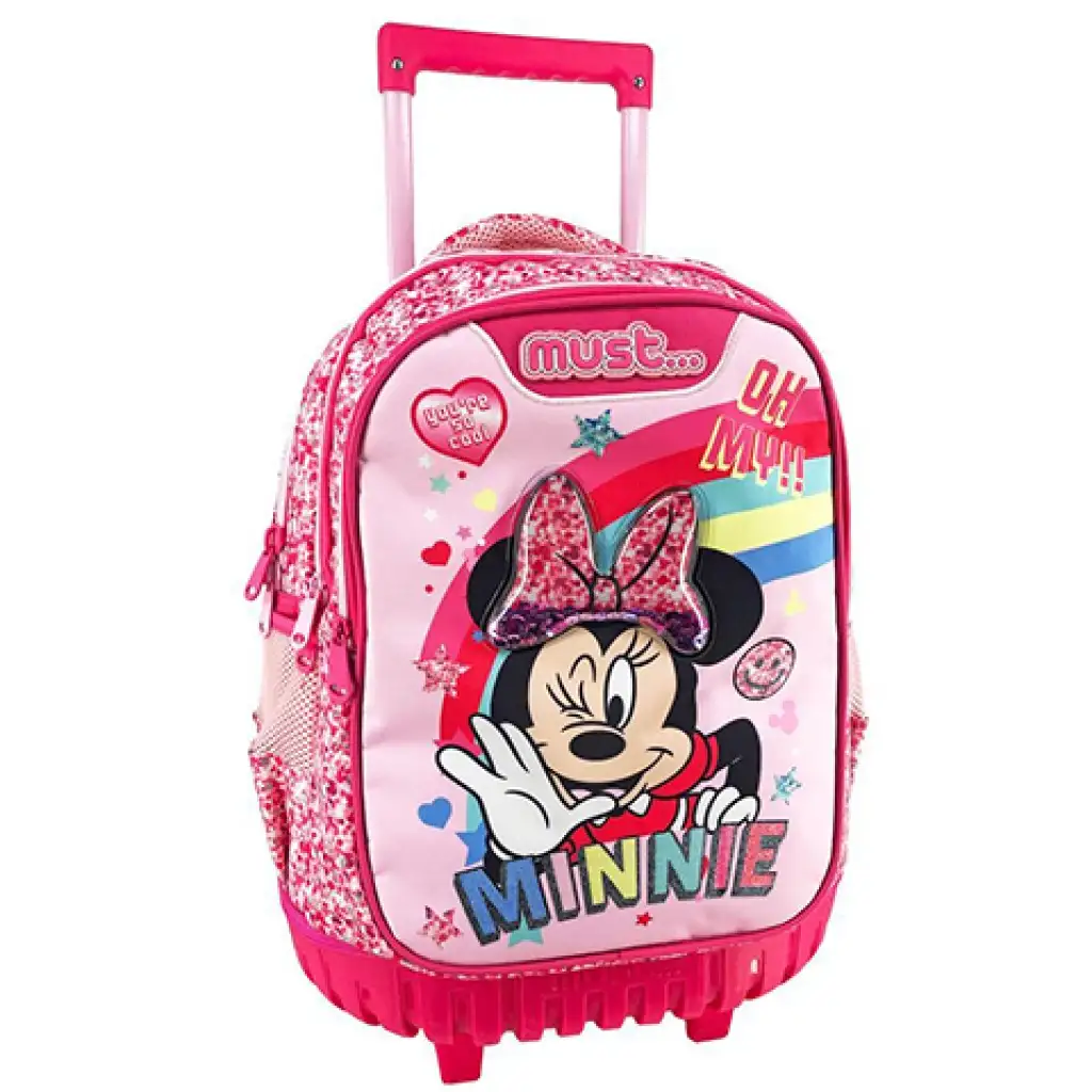 Must... Minnie egér három rekeszes, gurulós iskolatáska, hátizsák kép 1