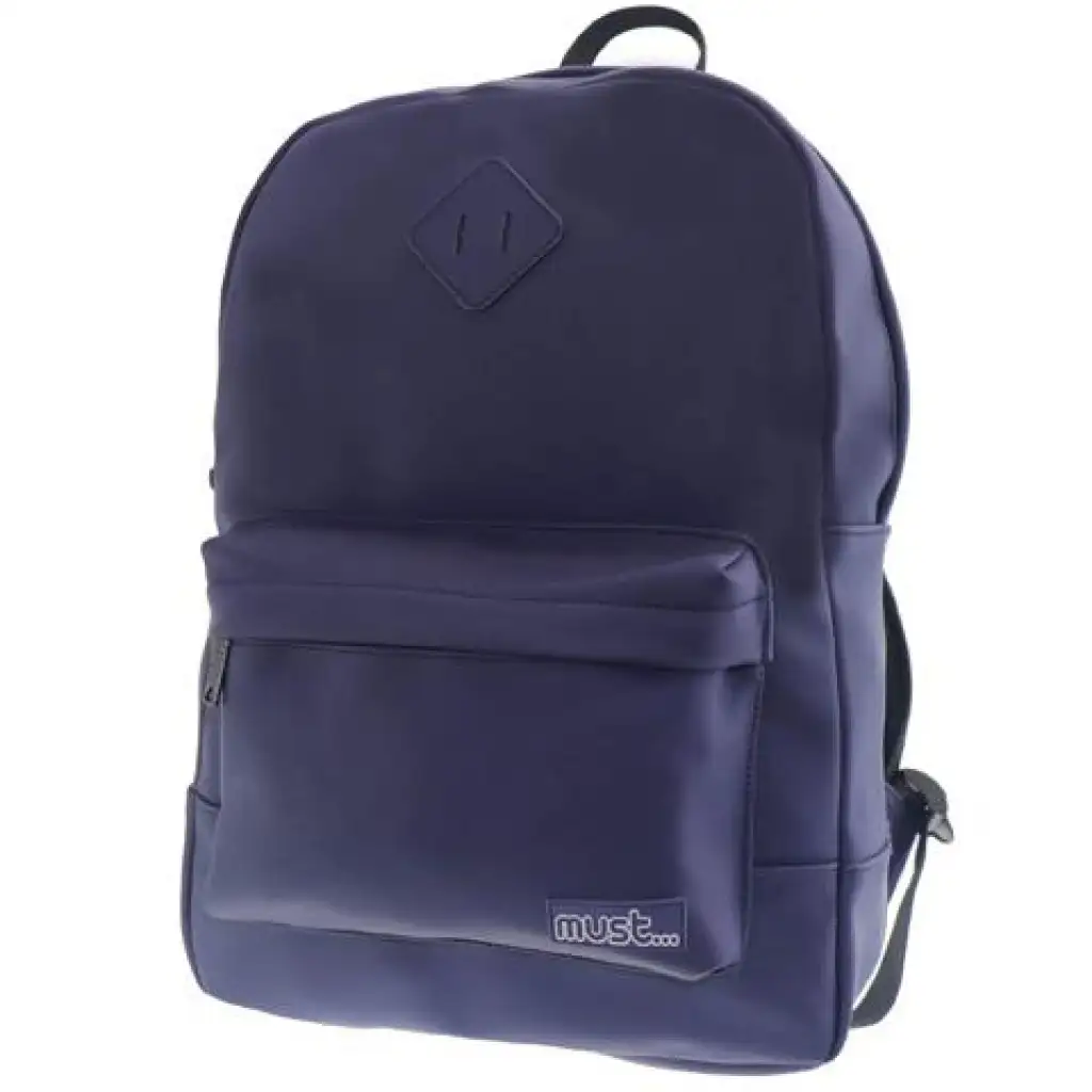 Must: Lekerekített bőrhatású lekerekített kék iskolatáska, hátizsák 30x13x41cm kép 1
