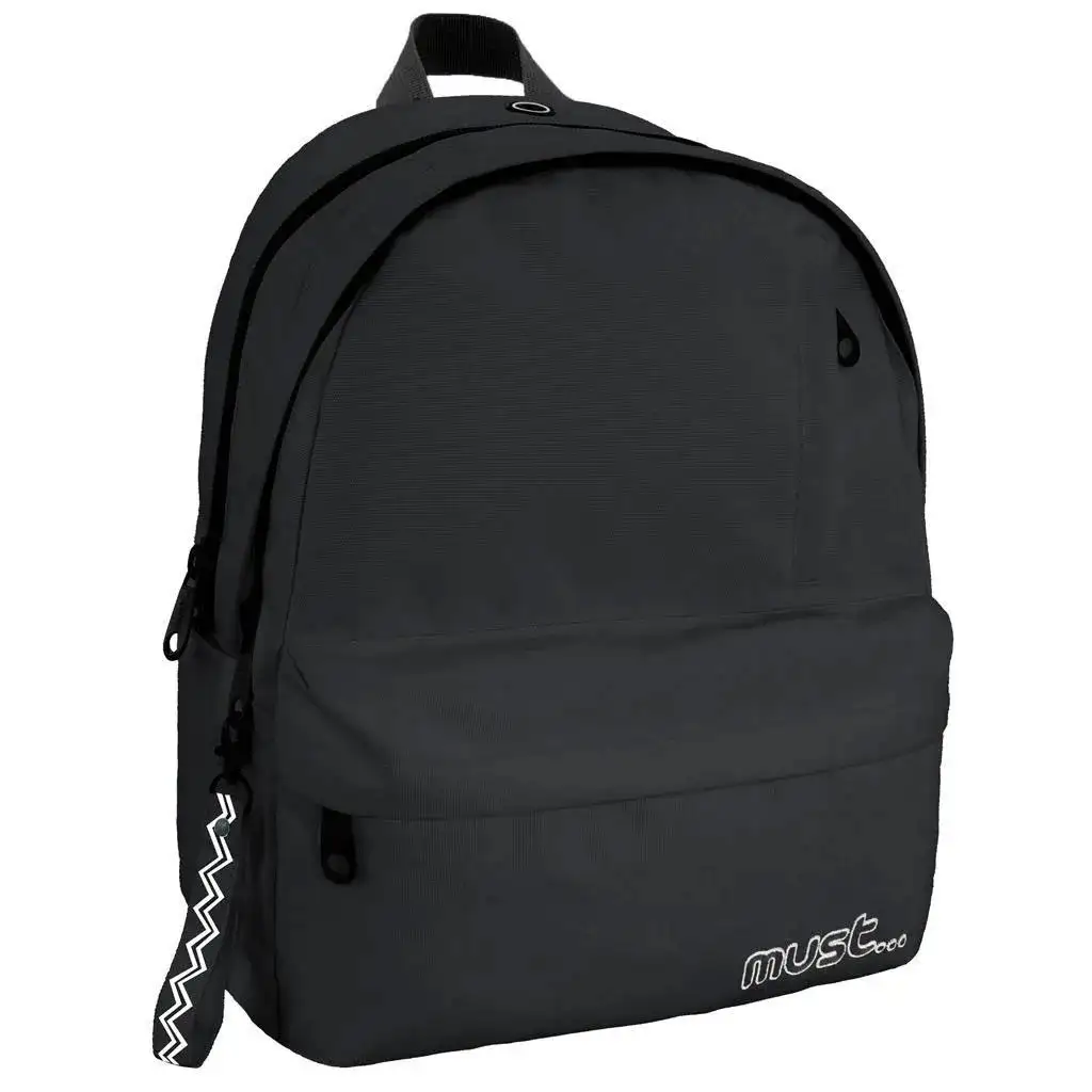 Must: Négyrekeszes lekerekített fekete iskolatáska, hátizsák 32x19x42cm kép 1