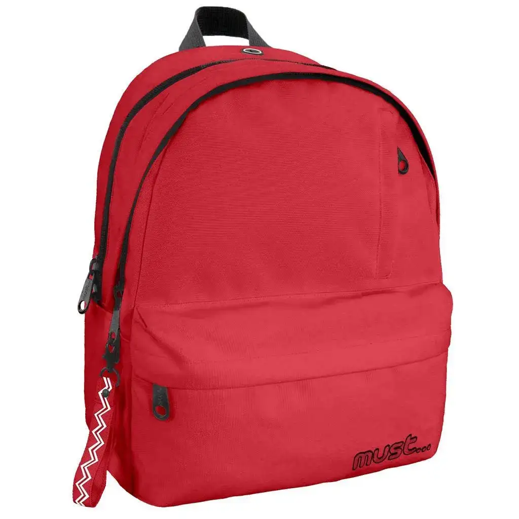 Must: Négyrekeszes lekerekített piros iskolatáska, hátizsák 32x19x42cm kép 1