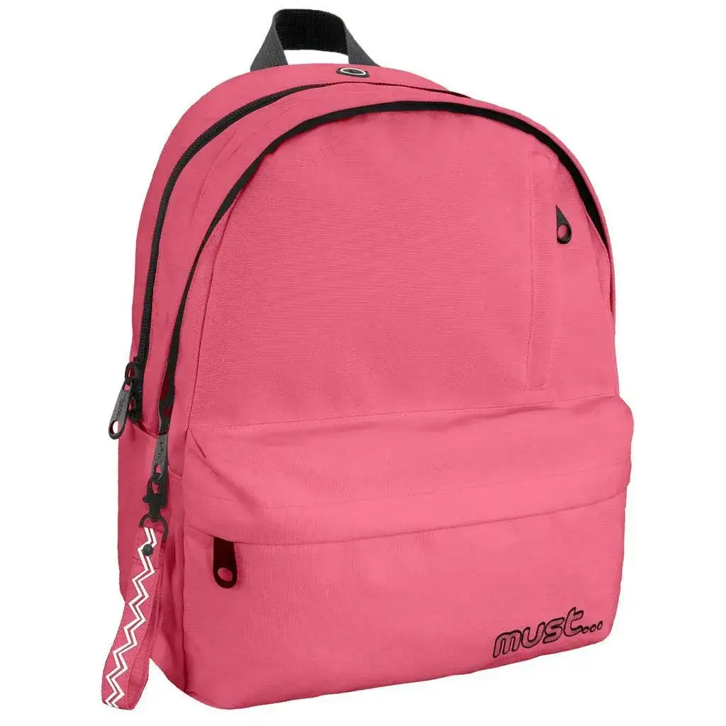 Must: Négyrekeszes lekerekített világos piros iskolatáska, hátizsák 32x19x42cm kép 1