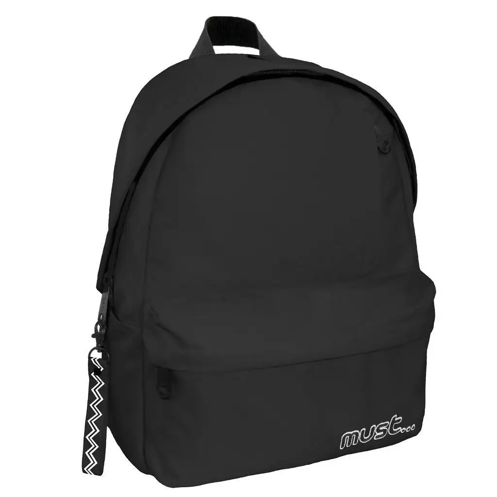 Must: Lekerekített fekete négyrekeszes iskolatáska, hátizsák 32x17x42cm kép 1