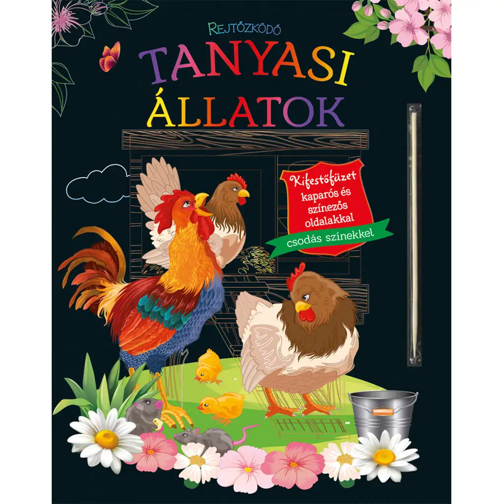 Rejtőzködő tanyasi állatok - Kifestőfüzet kaparós és színezős oldalakkal kép 1