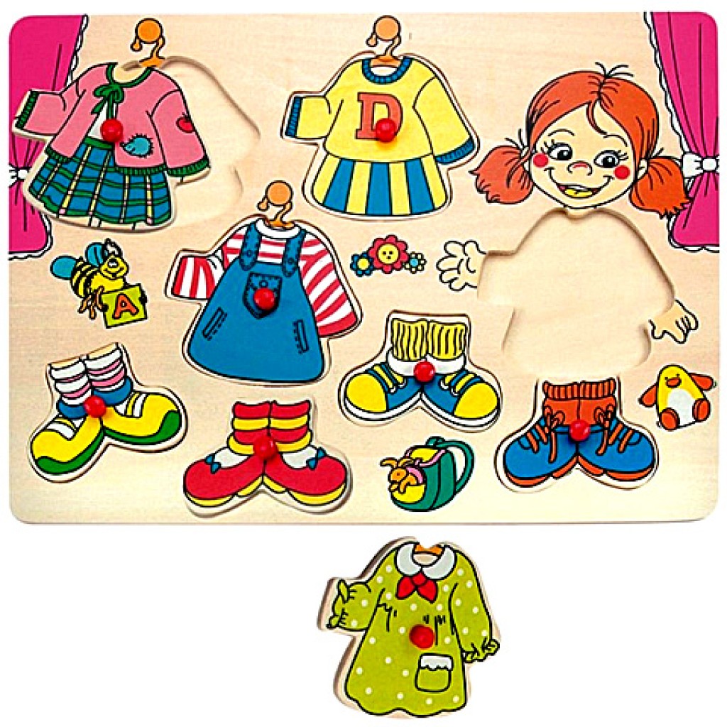 Lányos öltöztető fa formapuzzle kép 1