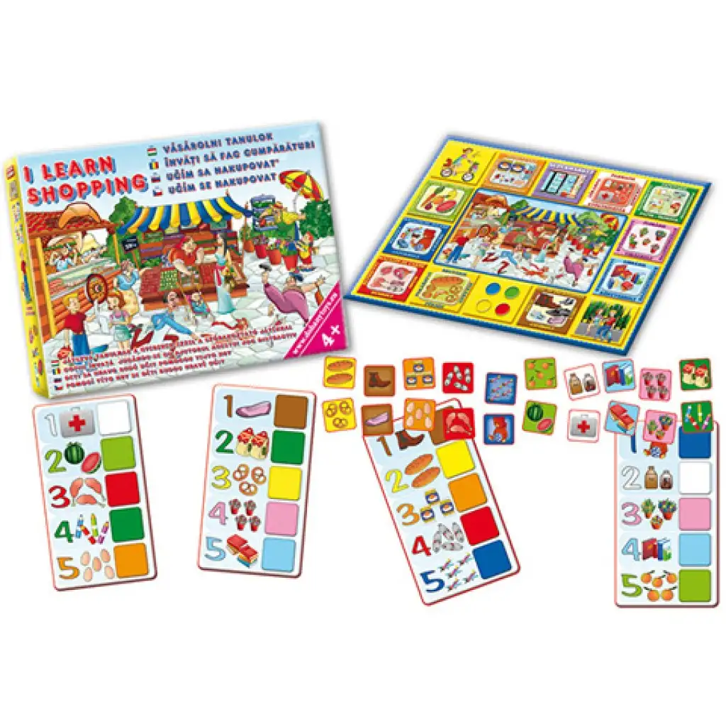 Vásárolni tanulok 4 nyelvű készségfejlesztő társasjáték - D-Toys kép 1