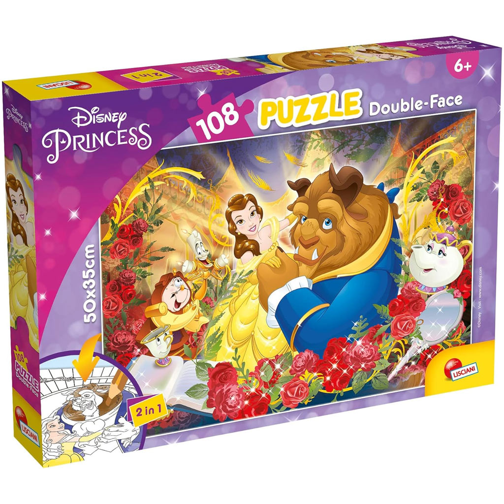 A szépség és a szörnyeteg 2 az 1-ben 108db-os puzzle és színező 50x35cm - Lisciani kép 1