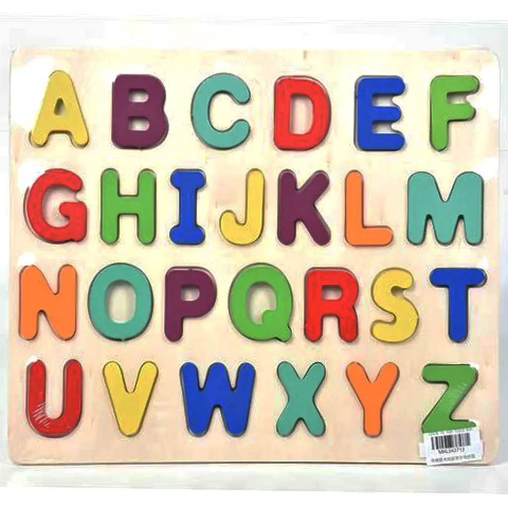 ABC nyomtatott nagybetűs formaillesztő színes fa puzzle 26db-os szett kép 1