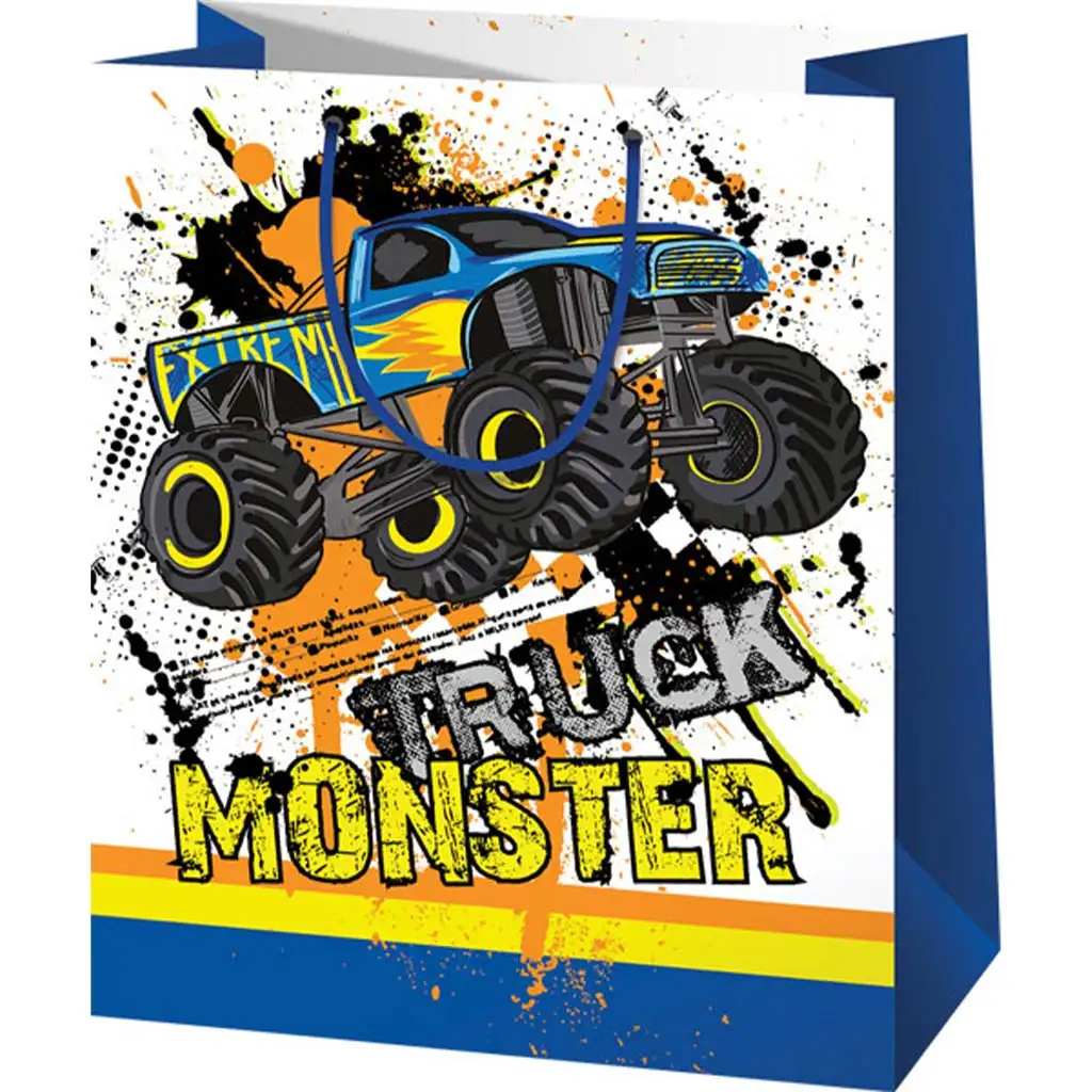 Monster Truck mintás közepes ajándéktáska 18x10x23cm kép 1