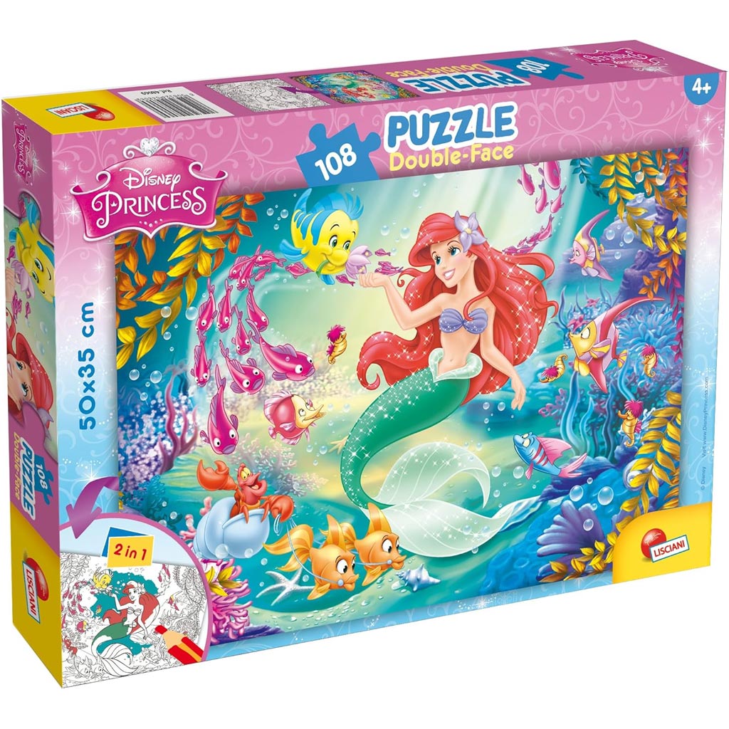 Ariel a kis hableány 2 az 1-ben 108db-os puzzle és színező 50x35cm - Lisciani kép 1
