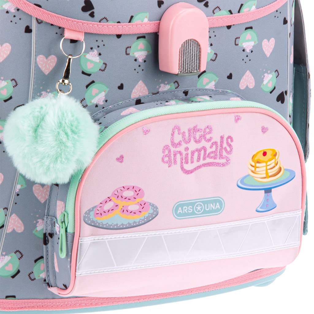 Ars Una: Cute Animals tea party cicás ergonomikus mágneszáras iskolatáska, hátizsák 33x41x24cm kép 7