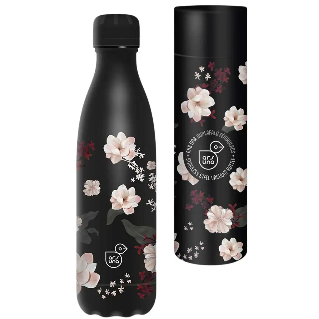 Ars Una: Flowery Black duplafalú fém kulacs díszdobozban 500ml kép 1