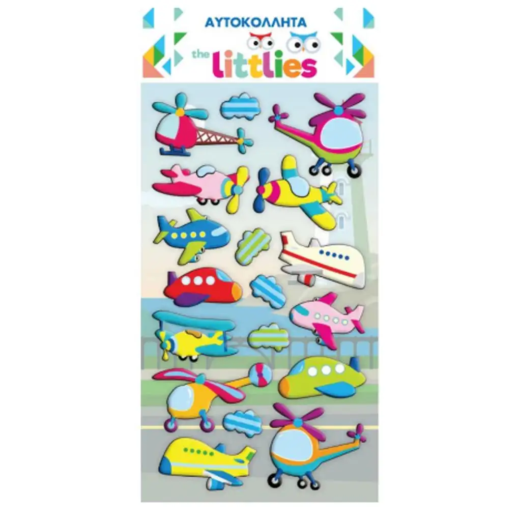 The Littlies: Repülős, helikopteres 3D pufi matrica szett 10x22cm-es íven kép 1