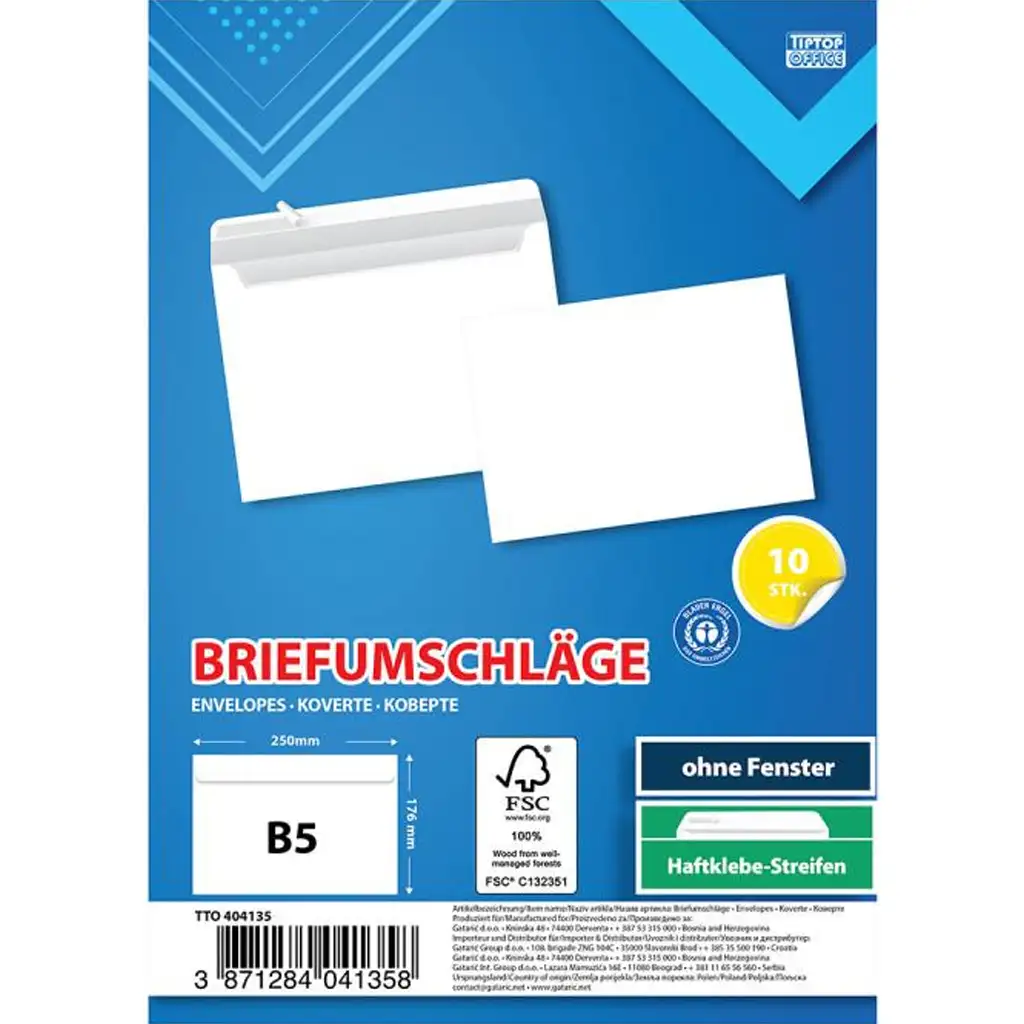 Spirit: Fehér boríték B5 25x17cm 10db-os csomag kép 1