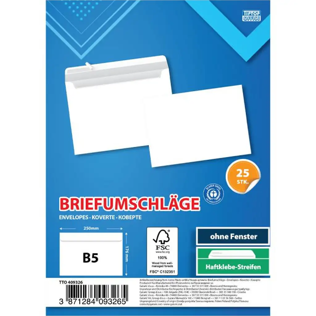 Spirit: Fehér boríték B5 25x17cm 25db-os csomag kép 1