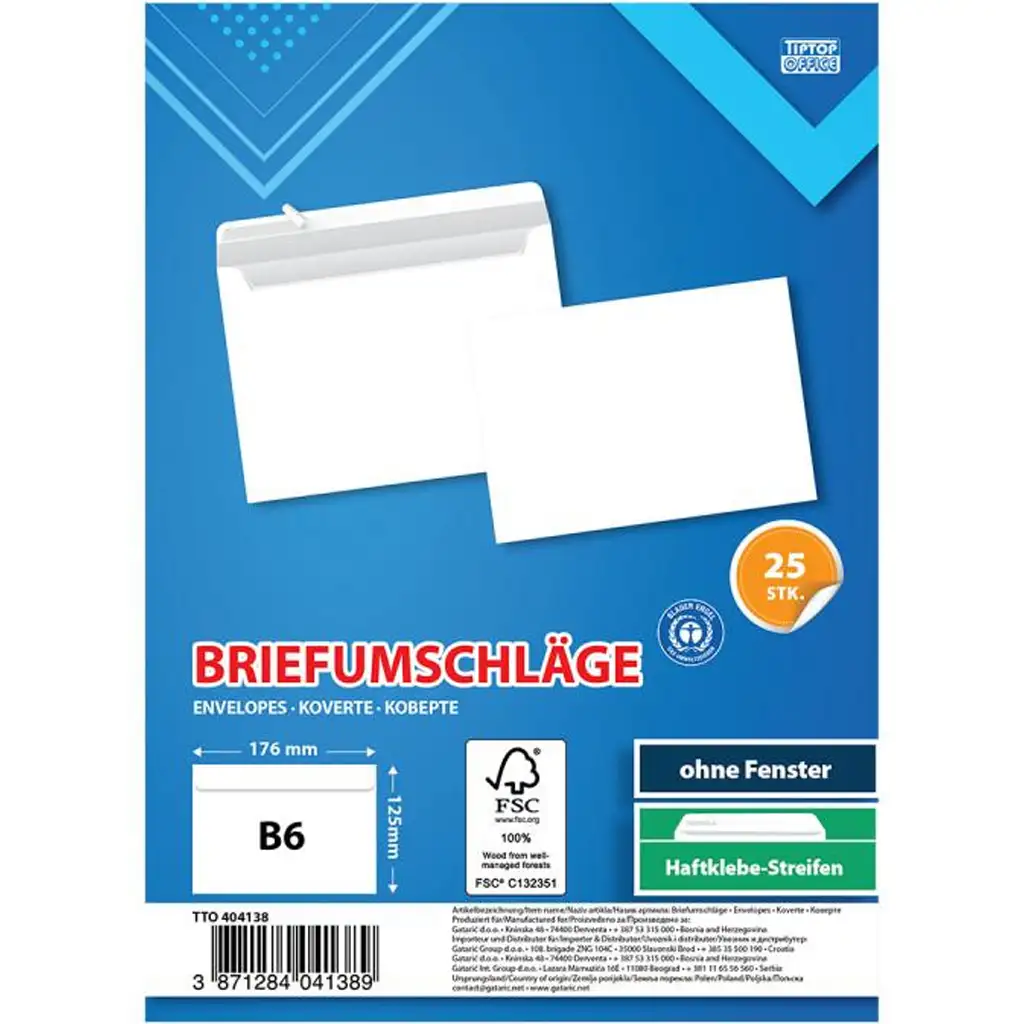 Spirit: Fehér boríték B6 17,6x12,6cm 25db-os csomag kép 1