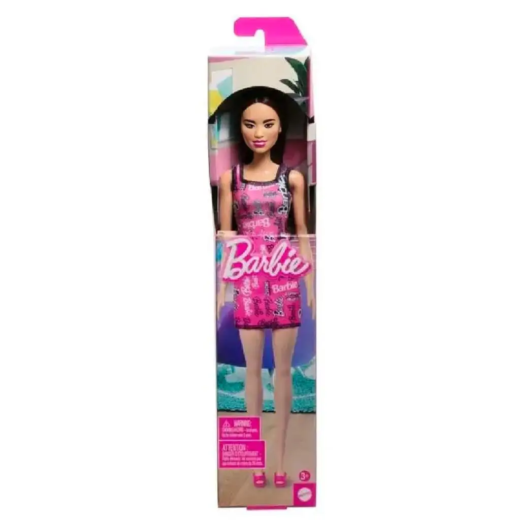 Barbie Chic barna hajú divatbaba rózsaszín Barbie ruhában - Mattel kép 1
