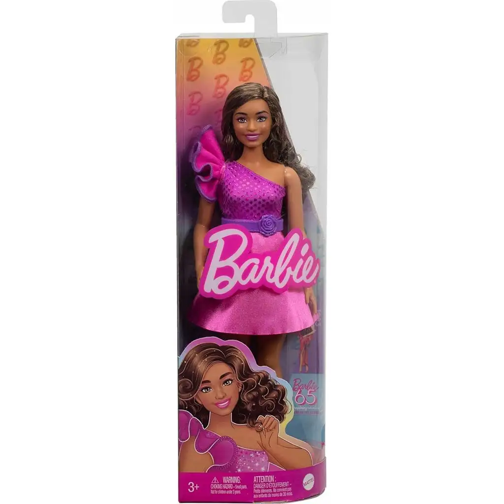 Barbie: Fashionista stílusos baba élénk pink ruhácskában - Mattel kép 1