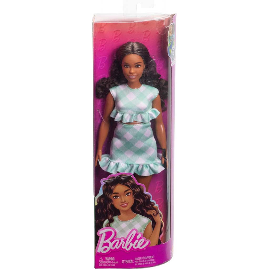 Barbie: Fashionista stílusos baba zöld-fehér kockás ruhában - Mattel kép 1