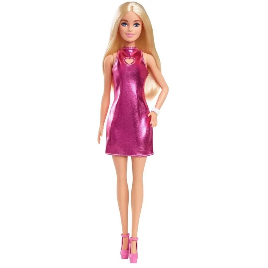 Barbie: Fashionista stílusos szőke baba rózsaszín ruhácskában - Mattel kép 2