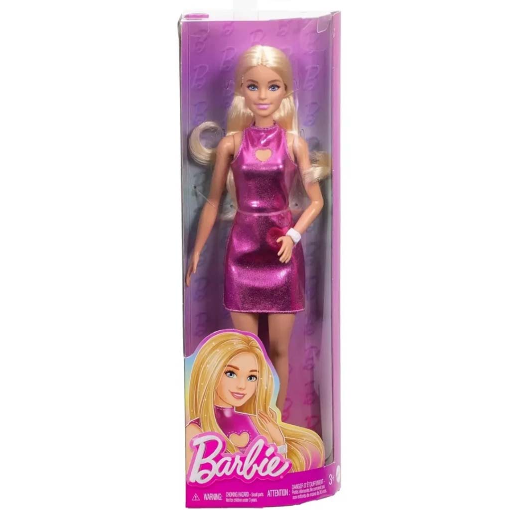 Barbie: Fashionista stílusos szőke baba rózsaszín ruhácskában - Mattel kép 1