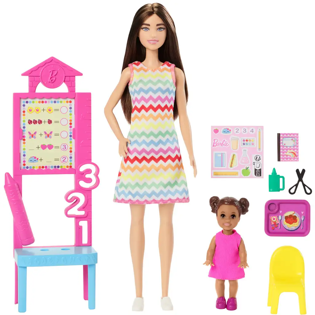 Barbie barna hajú tanárnő karrierbaba játékszett kiegészítőkkel- Mattel kép 2
