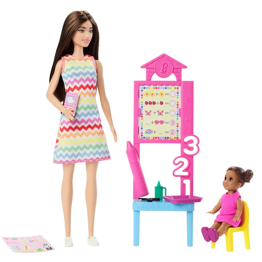 Barbie barna hajú tanárnő karrierbaba játékszett kiegészítőkkel- Mattel kép 3