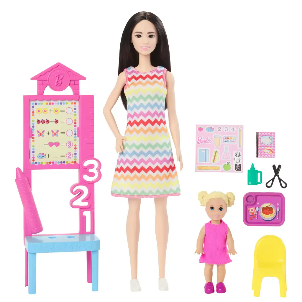 Barbie tanárnő karrierbaba játékszett szőke hajú kisgyerekkel - Mattel kép 2
