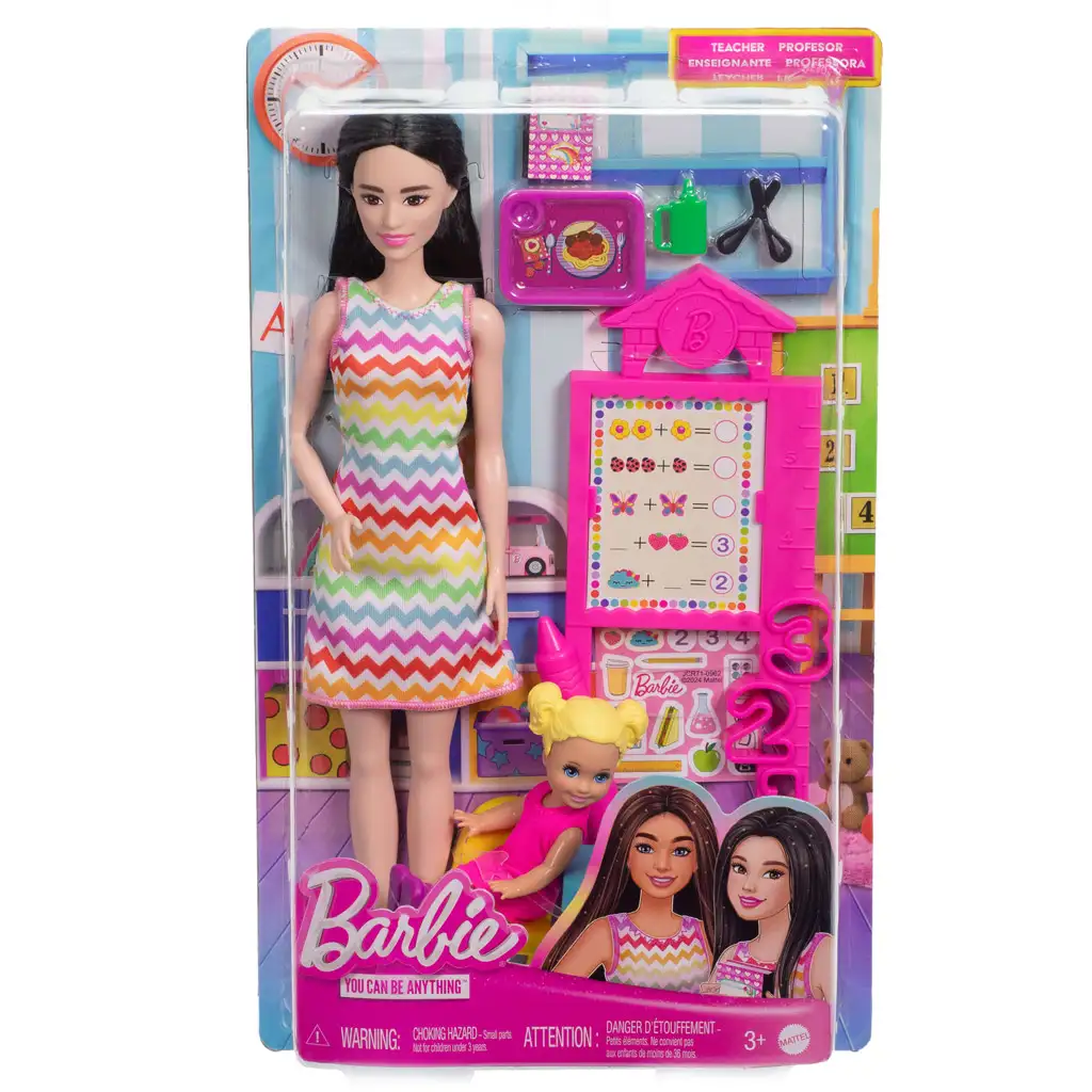 Barbie tanárnő karrierbaba játékszett szőke hajú kisgyerekkel - Mattel kép 1